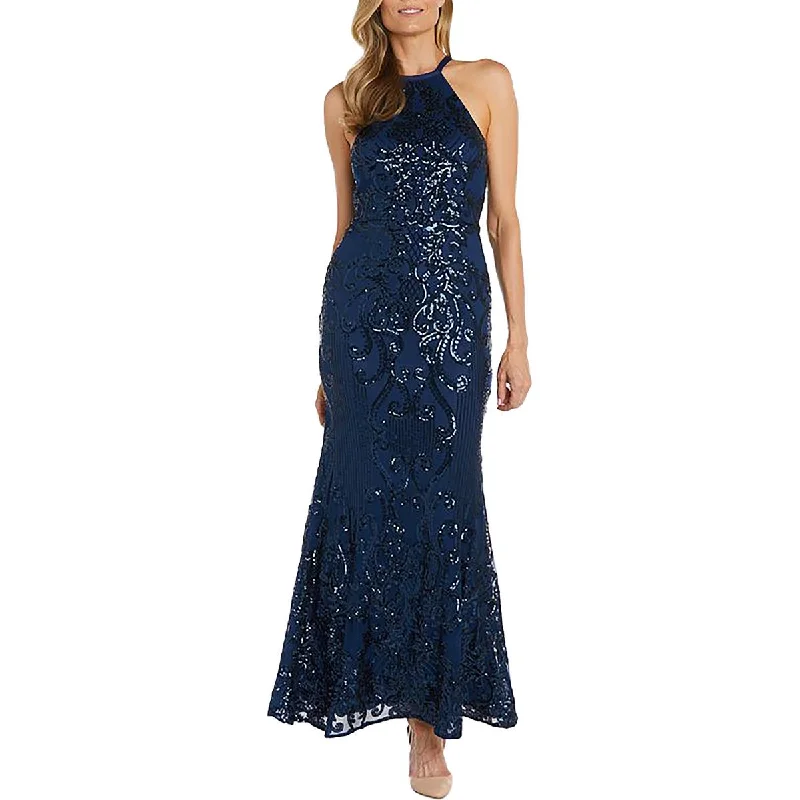 NW Nightway Womens Full Length Sequined Halter Dress