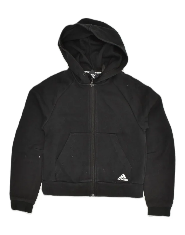 ADIDAS Womens Zip Hoodie Sweater UK 6 XS Black Cotton