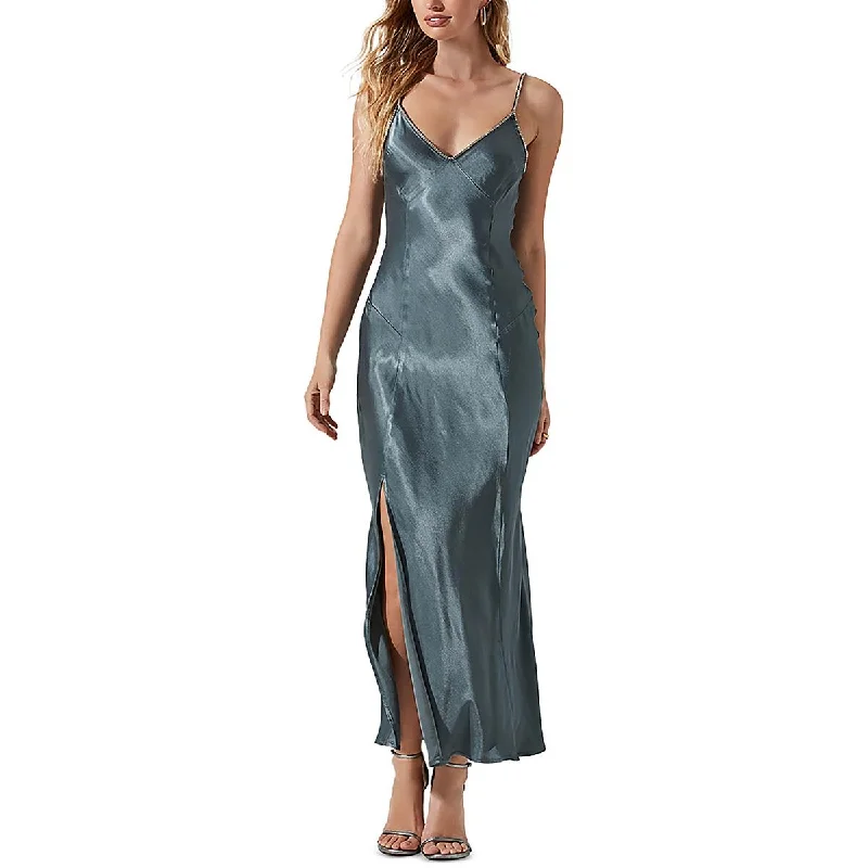 ASTR the Label Womens Kathleen Satin Embellished Maxi Dress