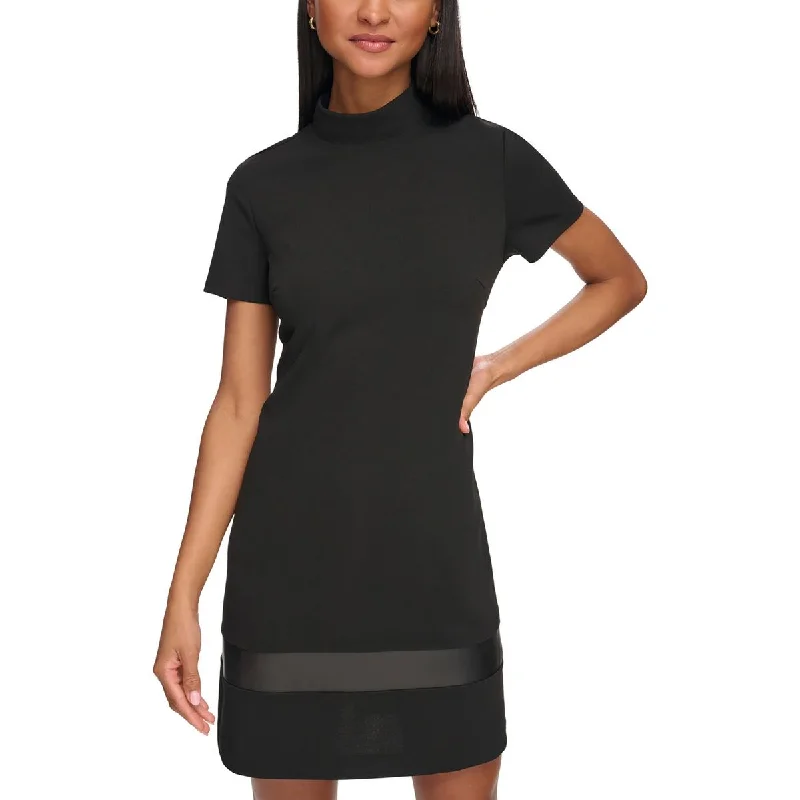 Karl Lagerfeld Paris Womens Sheath Faux Leather Trim Sheath Dress