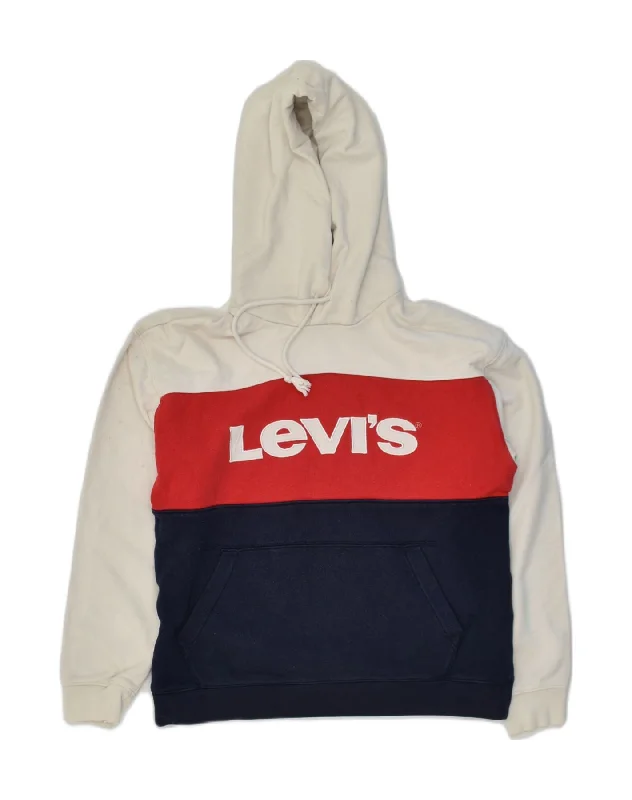 LEVI'S Womens Graphic Hoodie Jumper UK 8 XS White Colourblock Cotton