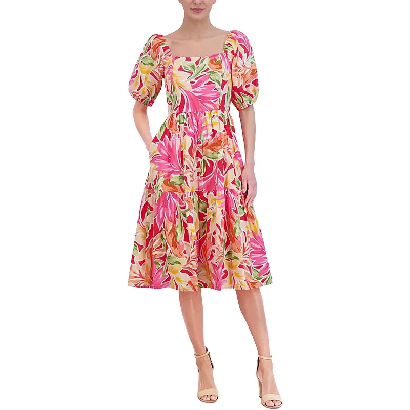 Vince Camuto Womens Floral Smocked Midi Dress