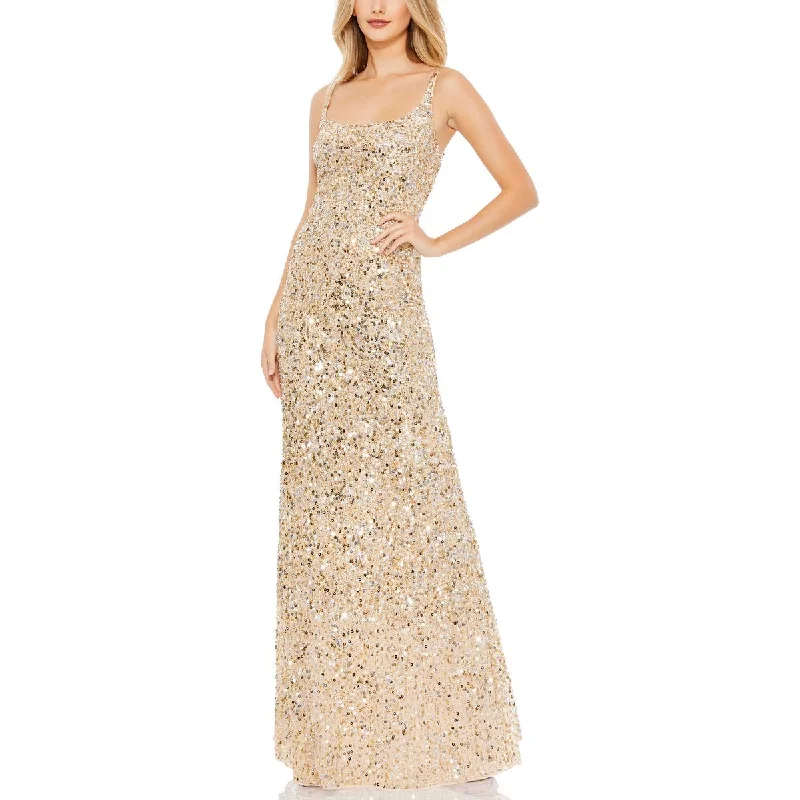 Mac Duggal Womens Sequined Long Evening Dress