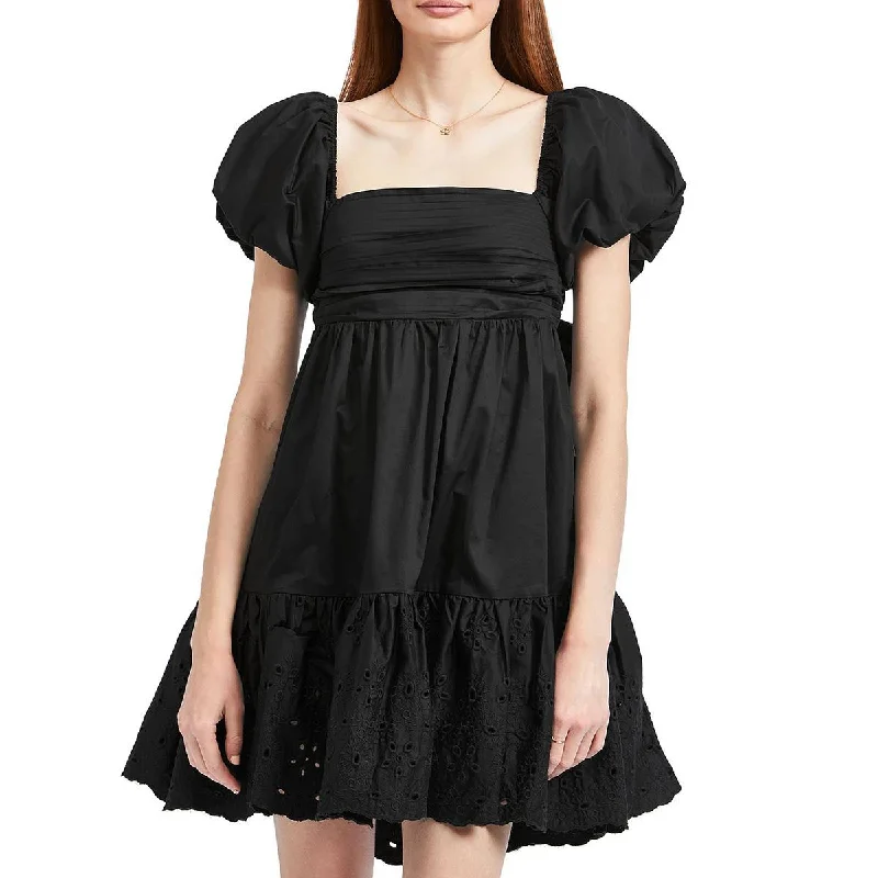 En Saison Womens Poplin Back Tie Fit & Flare Dress