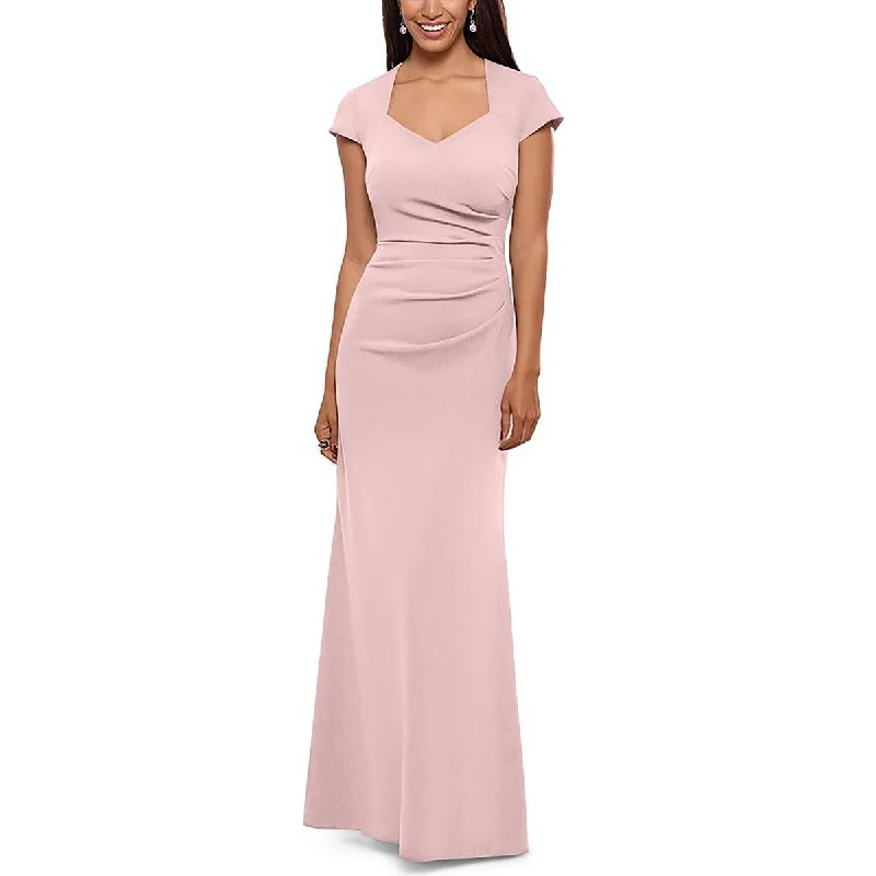 Xscape Womens Petites Ruffled V-Neck Evening Dress