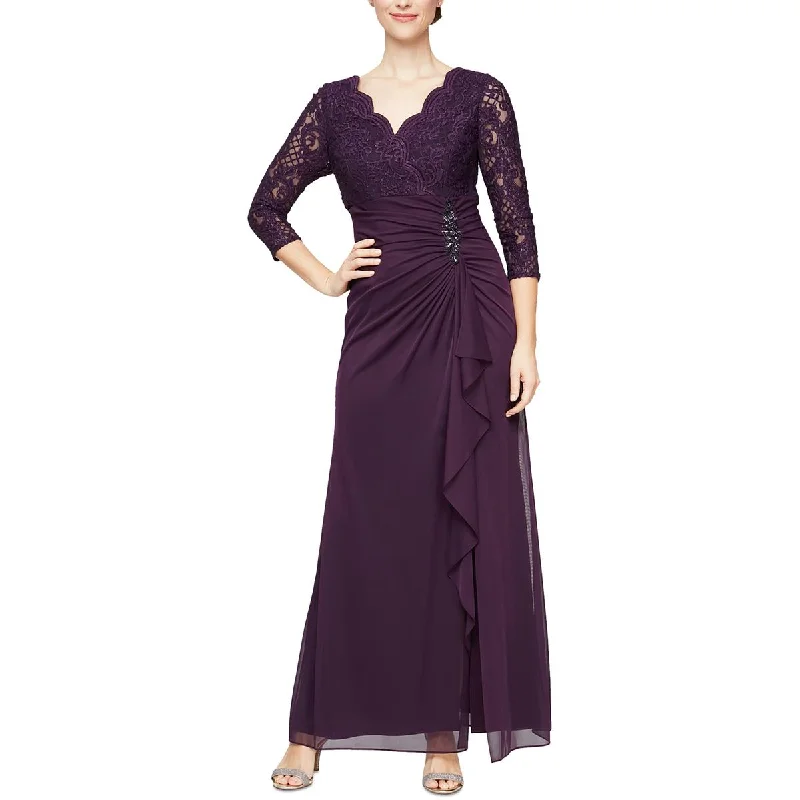 Alex Evenings Womens Lace Glitter Evening Dress