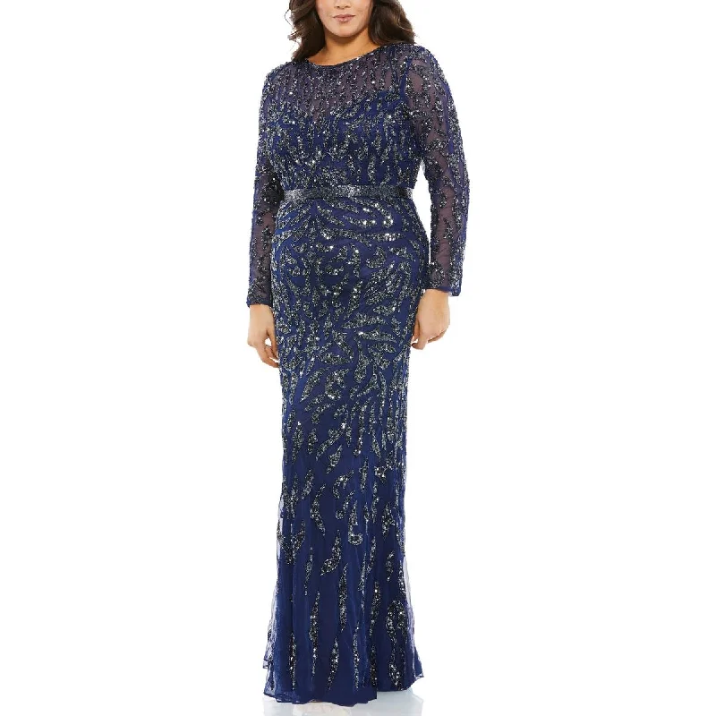 Mac Duggal Womens Plus Sequined Long Evening Dress