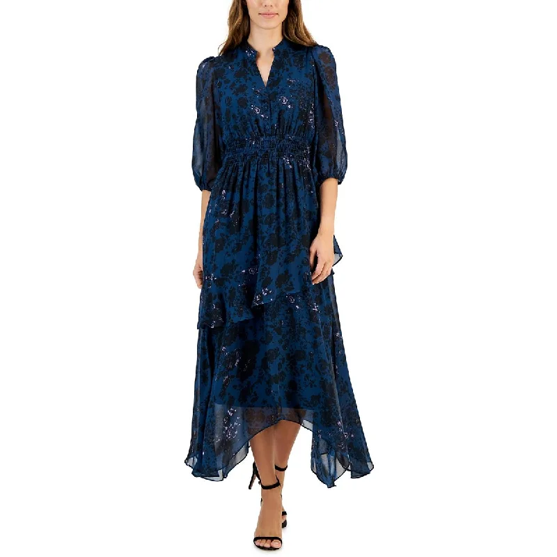 Taylor Womens Below Knee Handkerchief Hem Midi Dress