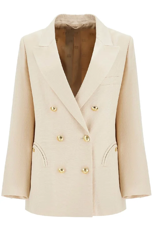 Ivory Double-breasted Viscose Blazer  - Beige