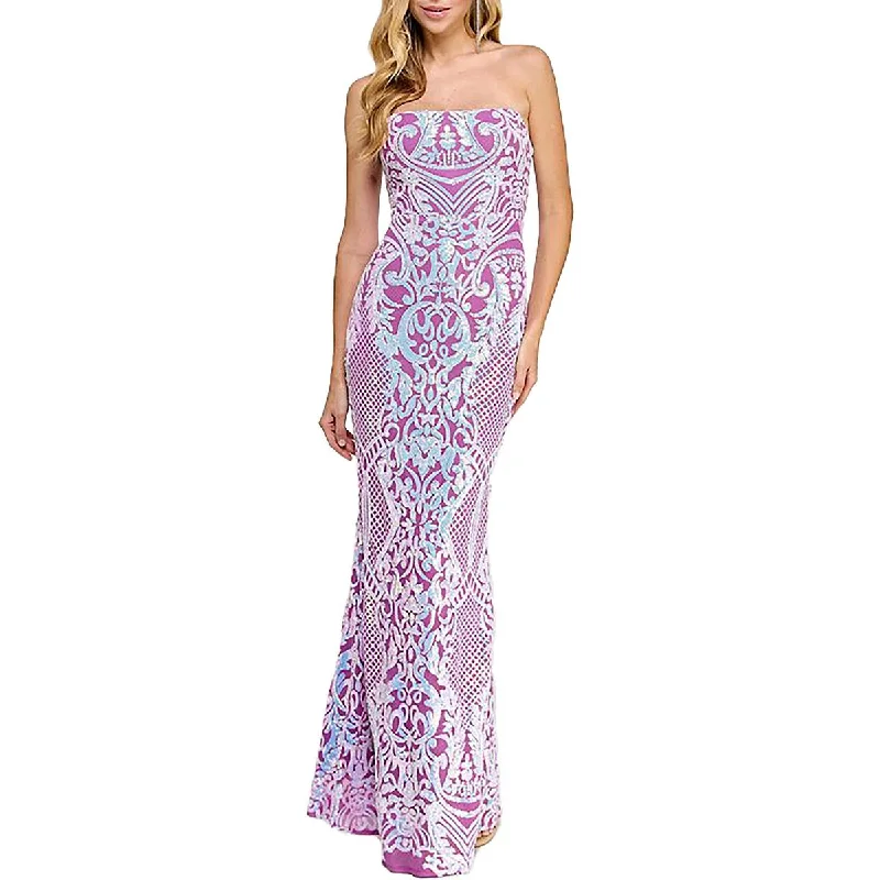 Jump Apparel Womens Juniors Sequined Strapless Maxi Dress