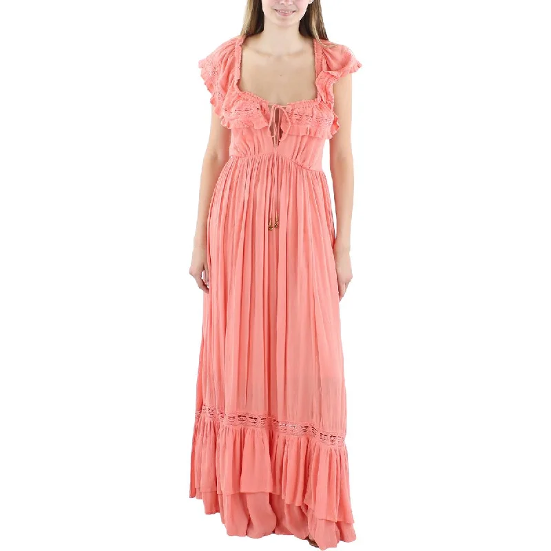 Free People Womens Ruffled Crepe Maxi Dress