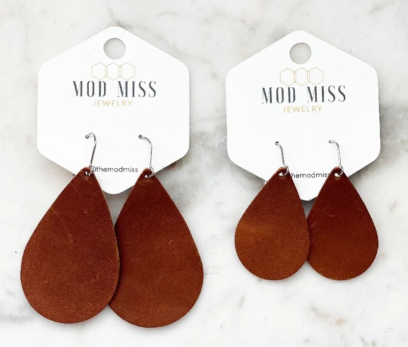 Leather Teardrop Earring "Aged Brandy"