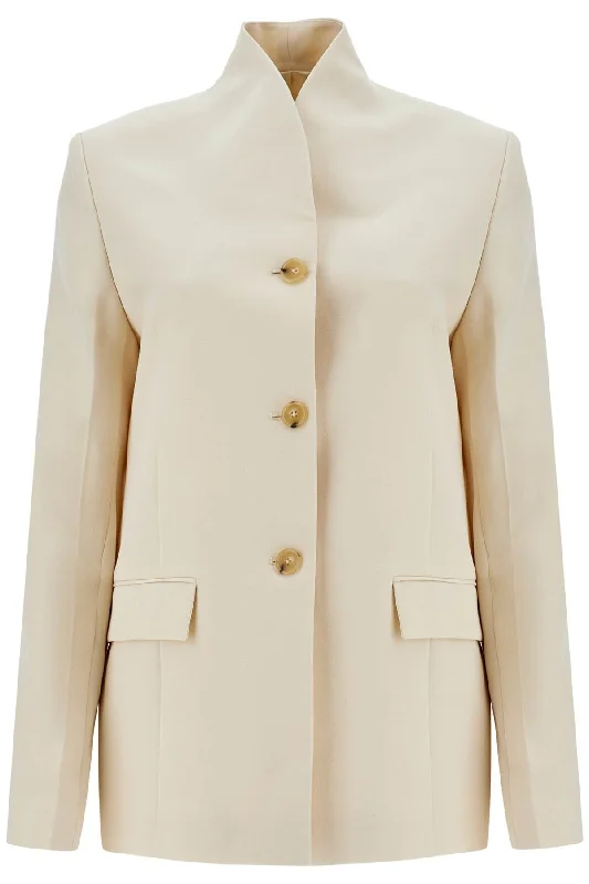 Beige Viscose Blazer With High Collar  - Beige