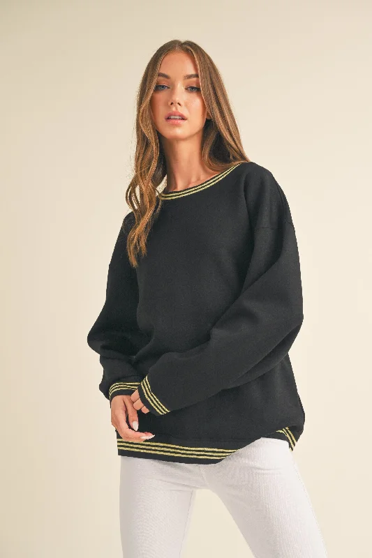 Women’s Crewneck Scuba Sweatshirt with Striped Trim