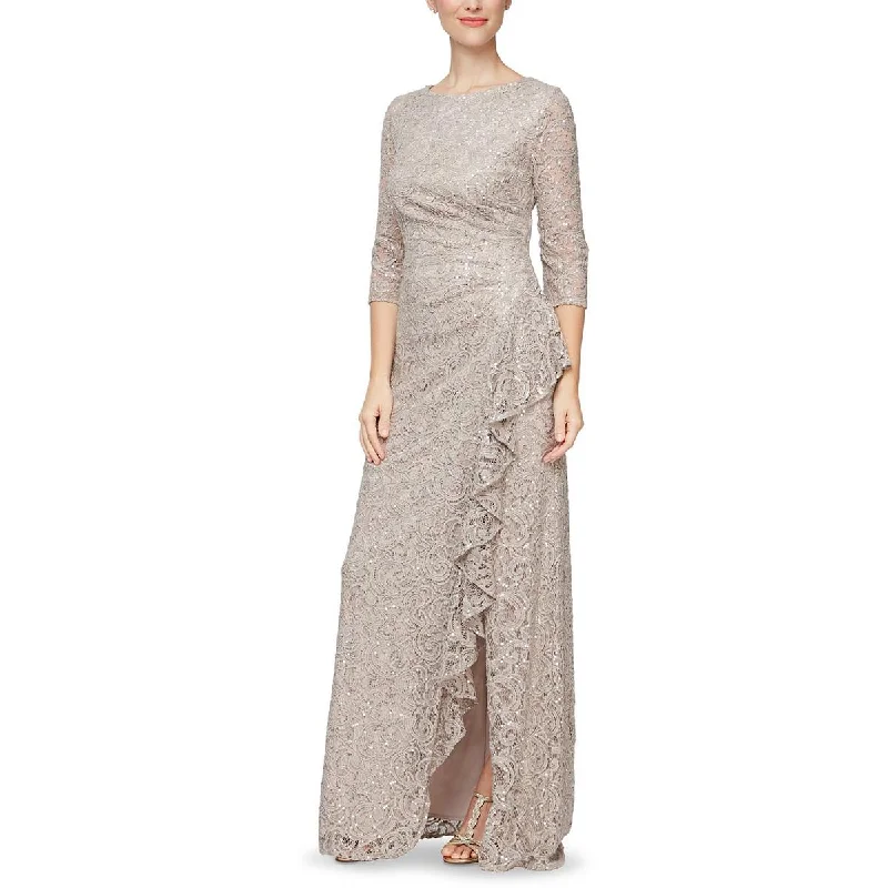 Alex Evenings Womens Petites Lace Sequin Evening Dress