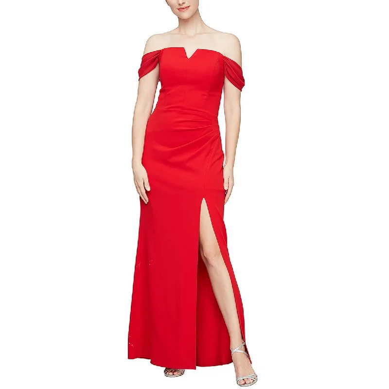 Alex & Eve Womens Off-The-Shoulder Split Hem Evening Dress