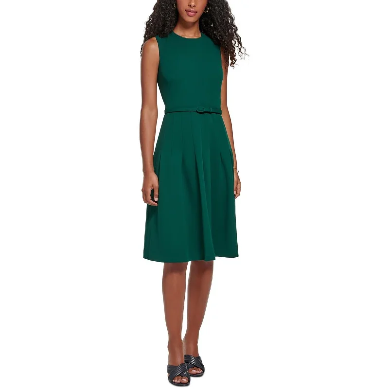 Calvin Klein Womens Petites Knee-Length Pleated Fit & Flare Dress