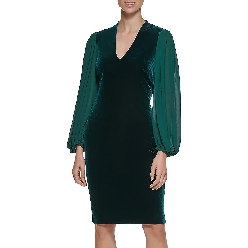 Vince Camuto Womens Velvet Sheer Sleeve Cocktail And Party Dress