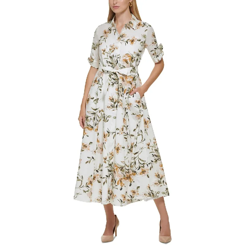 Calvin Klein Womens Printed Ankle-Length Shirtdress