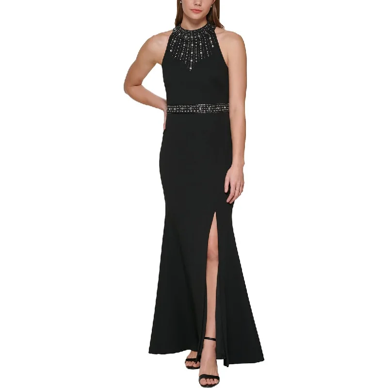 Vince Camuto Womens Embellished Halter Evening Dress