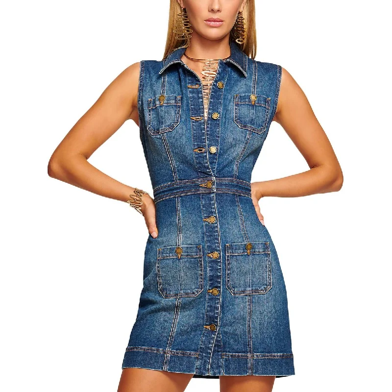 Ramy Brook Womens Juliet Sleeveless Denim Shirtdress