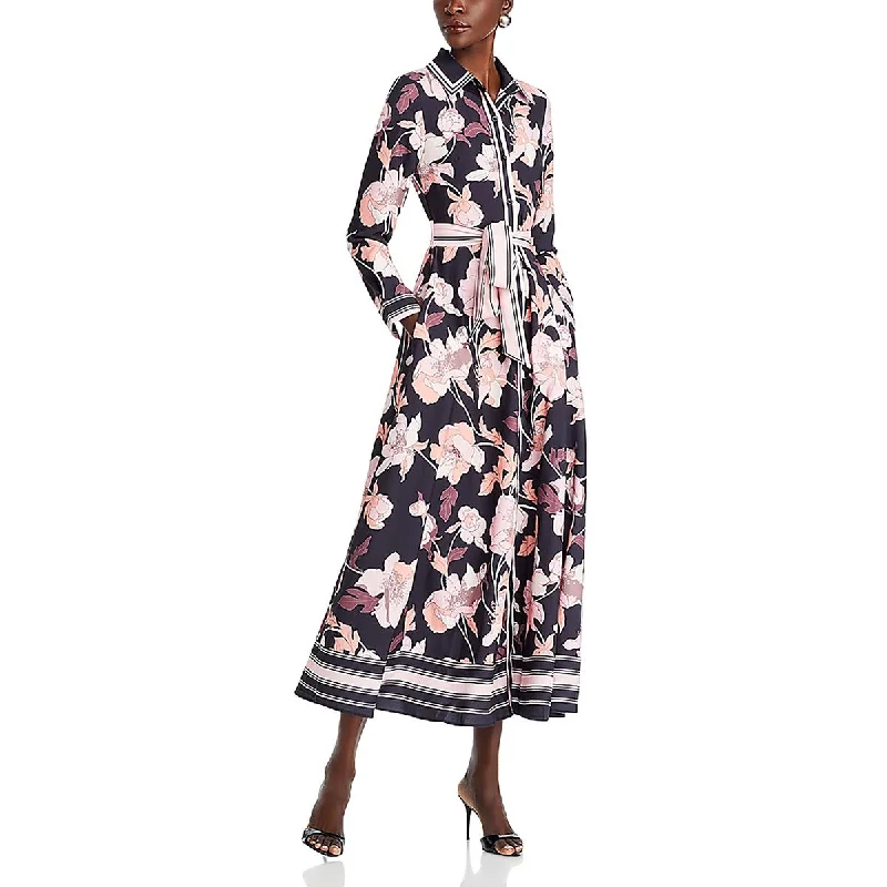 Nancy Yang Womens Floral Button Down Maxi Dress