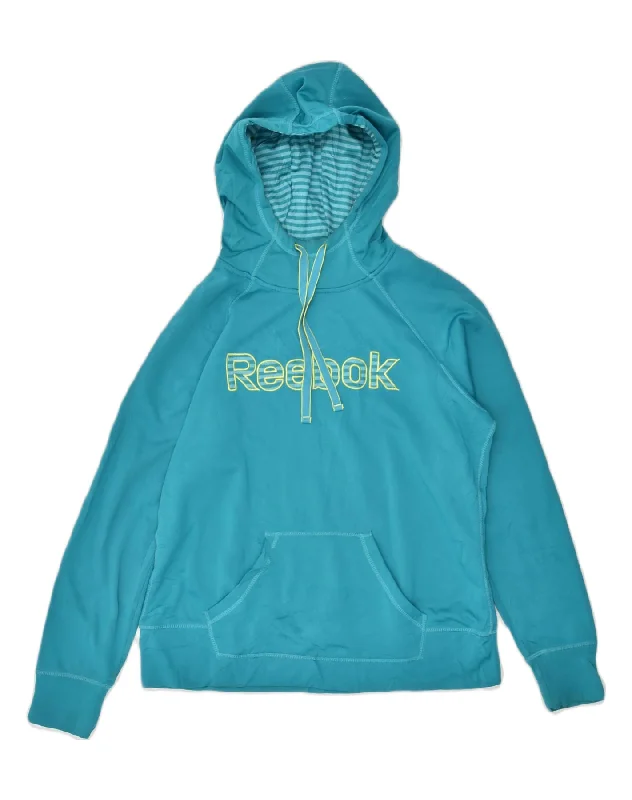 REEBOK Womens Graphic Hoodie Jumper UK 16 Large Blue Polyester