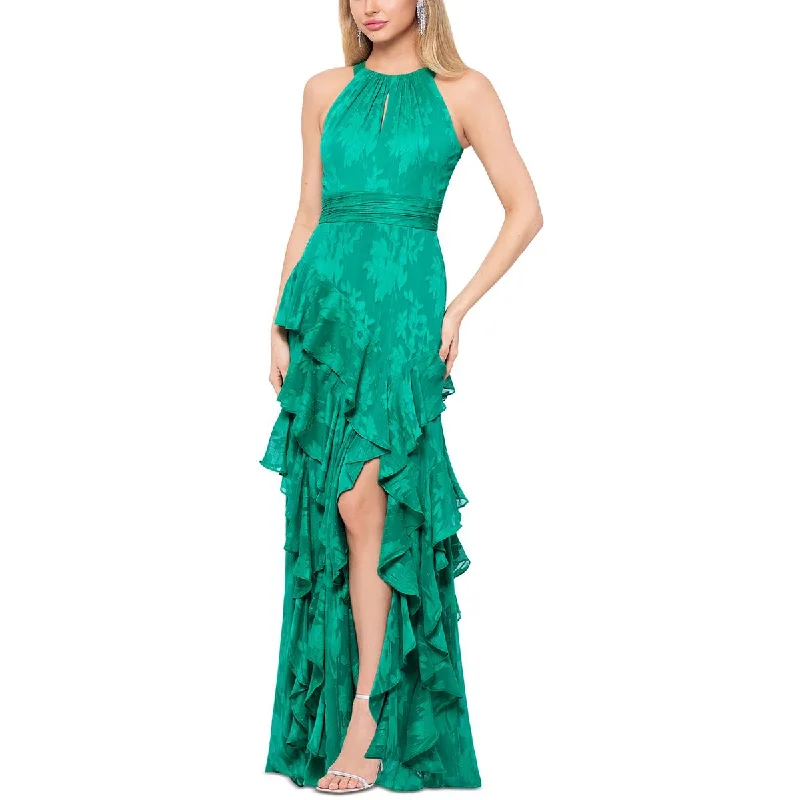 Xscape Womens Chiffon Ruffled Evening Dress