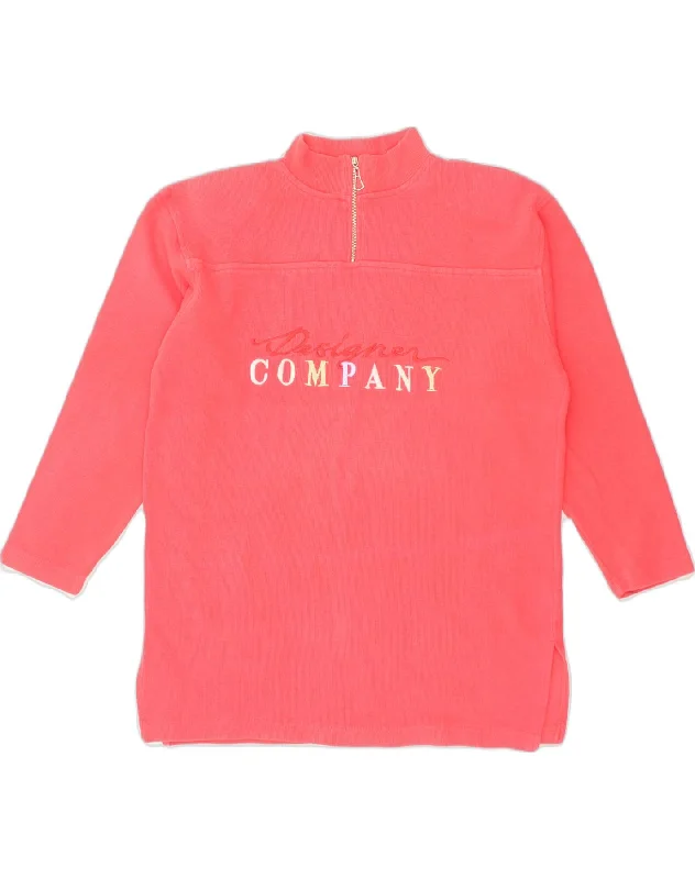 VINTAGE Womens Graphic Zip Neck Sweatshirt Jumper UK 14 Medium Pink Cotton