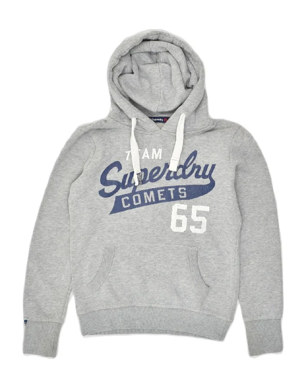 SUPERDRY Womens Graphic Hoodie Jumper UK 6 XS Grey Cotton