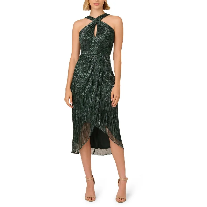 Adrianna Papell Womens Mesh Tea Length Wrap Dress