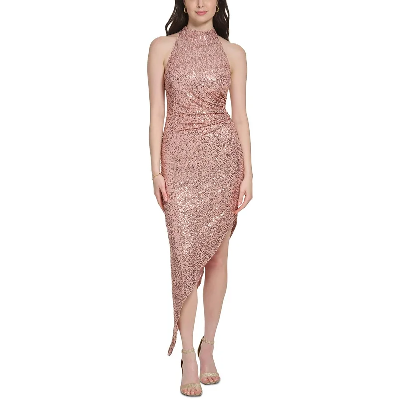 Vince Camuto Womens Mesh Sequined Evening Dress