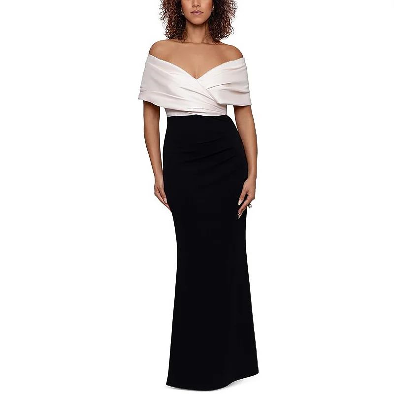 Betsy & Adam Womens Petites Off The Shoulder Zipper Maxi Dress