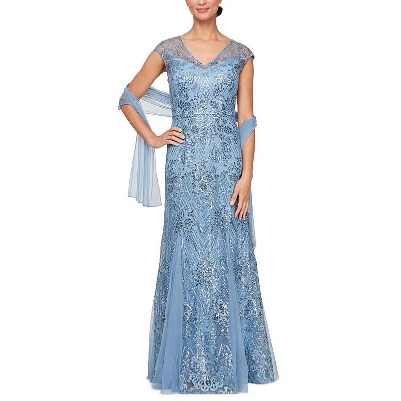 Alex Evenings Womens Sequined Cap Sleeve Maxi Dress