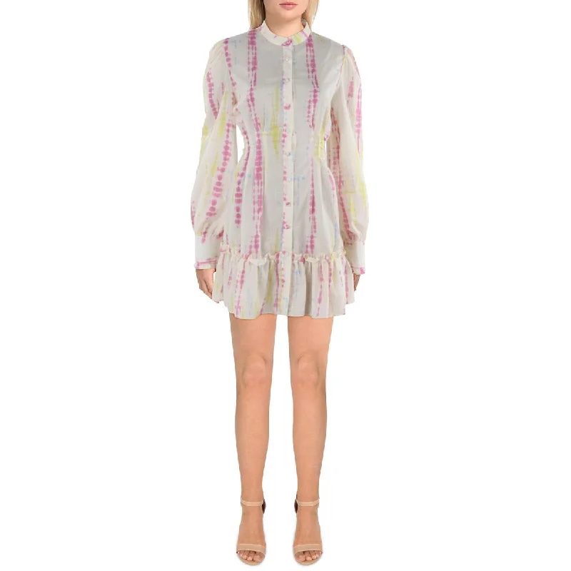 Beulah Womens Ruffled Mini Shirtdress