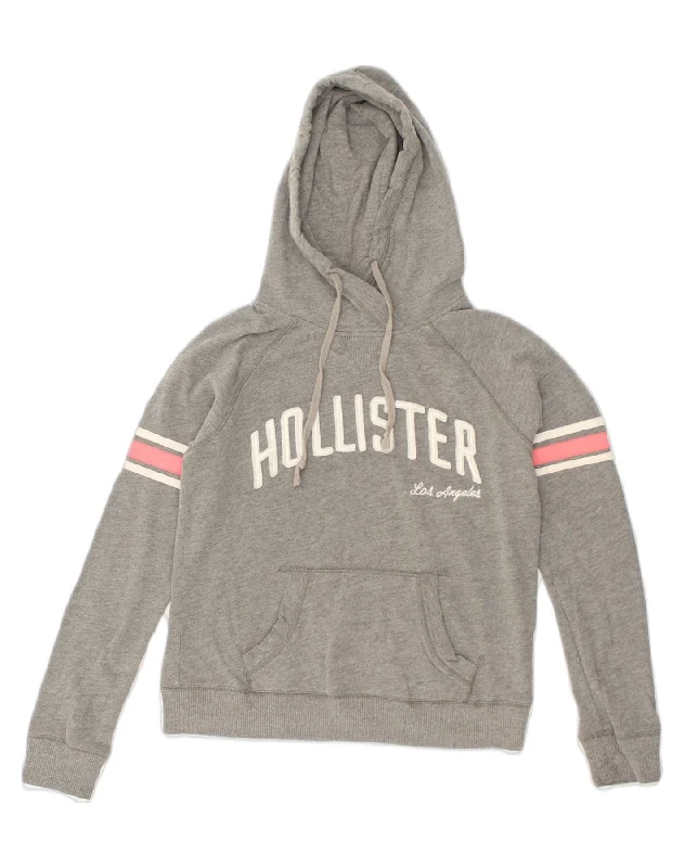 HOLLISTER Womens Loose Fit Graphic Hoodie Jumper UK 10 Small Grey Cotton