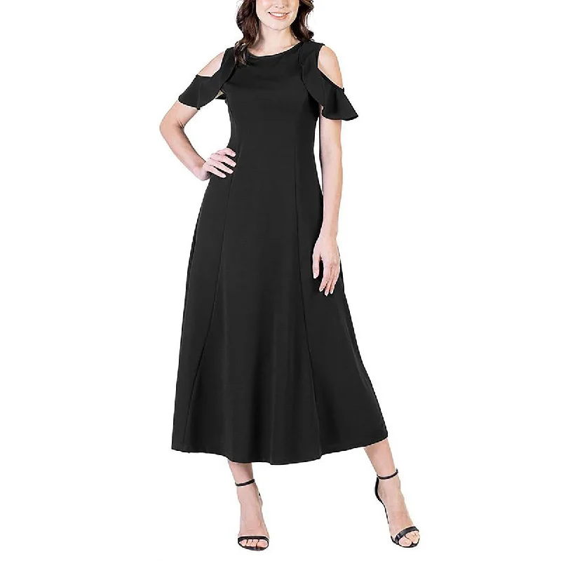 24seven Comfort Apparel Womens Plus Maxi Cold Shoulder Maxi Dress