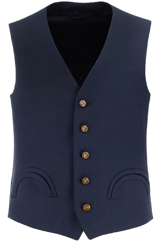 Women's Blue Wool Vest With V-neck  - Blue