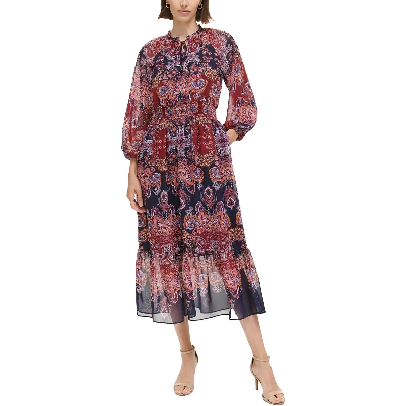 Vince Camuto Womens Floral Smocked Midi Dress