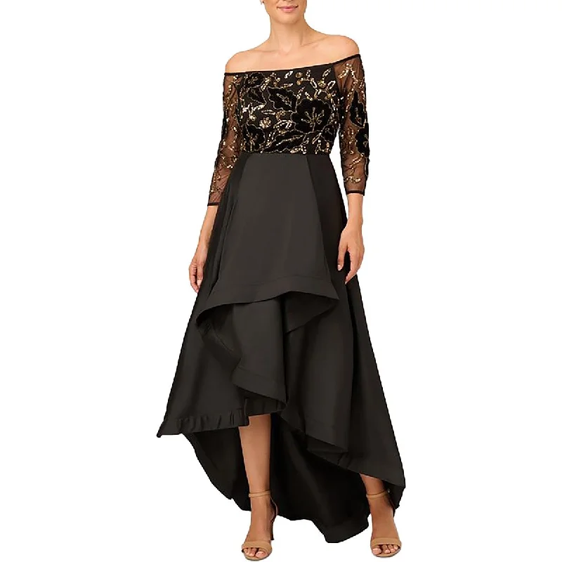 Adrianna Papell Womens Beaded Off-The-Shoulder Evening Dress