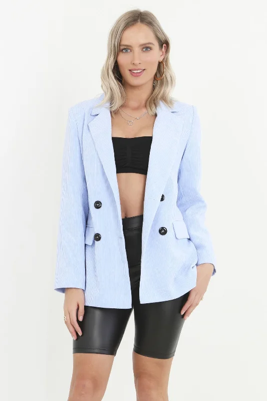 PALE BLUE CORDUROY DOUBLE BREASTED BUTTONED BLAZER