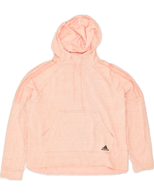 ADIDAS Womens Hoodie Jumper UK 16/18 Large Pink Flecked Cotton