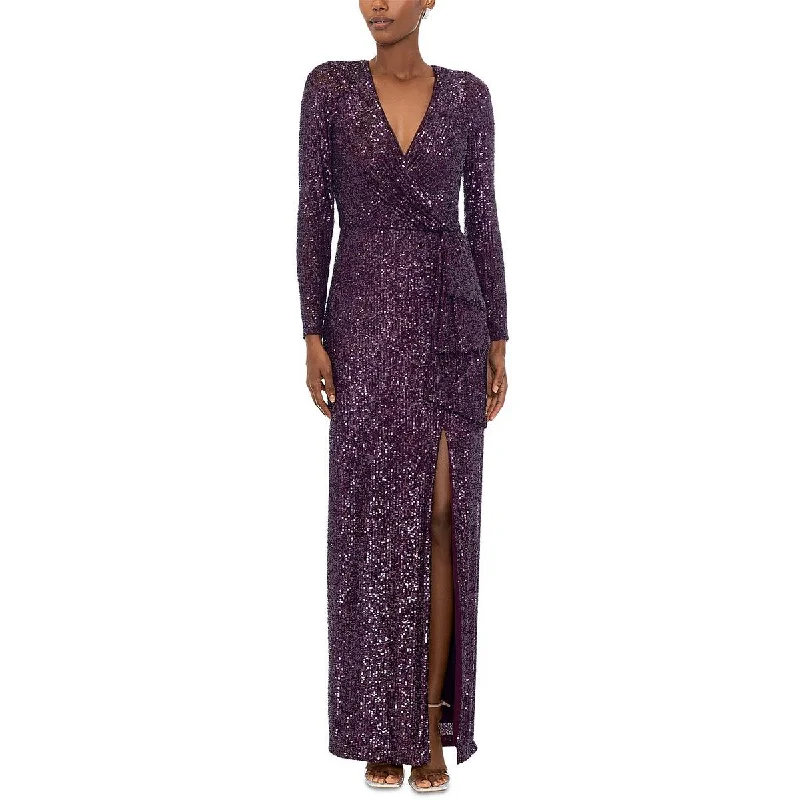 Xscape Womens Sequin V-Neck Evening Dress