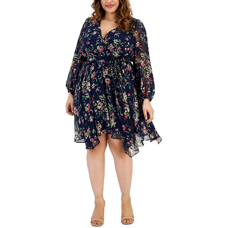 Taylor Womens Plus Floral Chiffon Wrap Dress