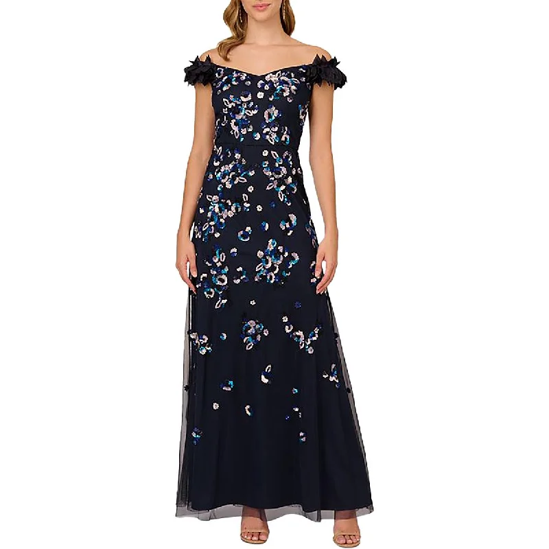 Adrianna Papell Womens Full Length Sequined Evening Dress