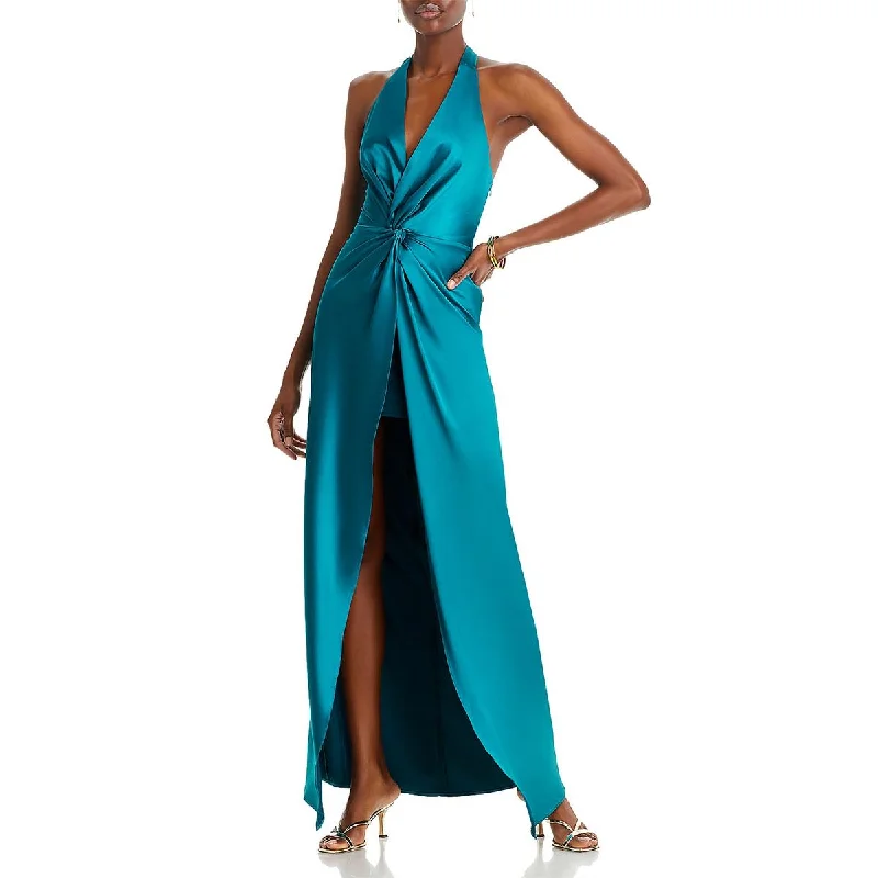 Yaura Womens Wunmi Satin Halter Evening Dress