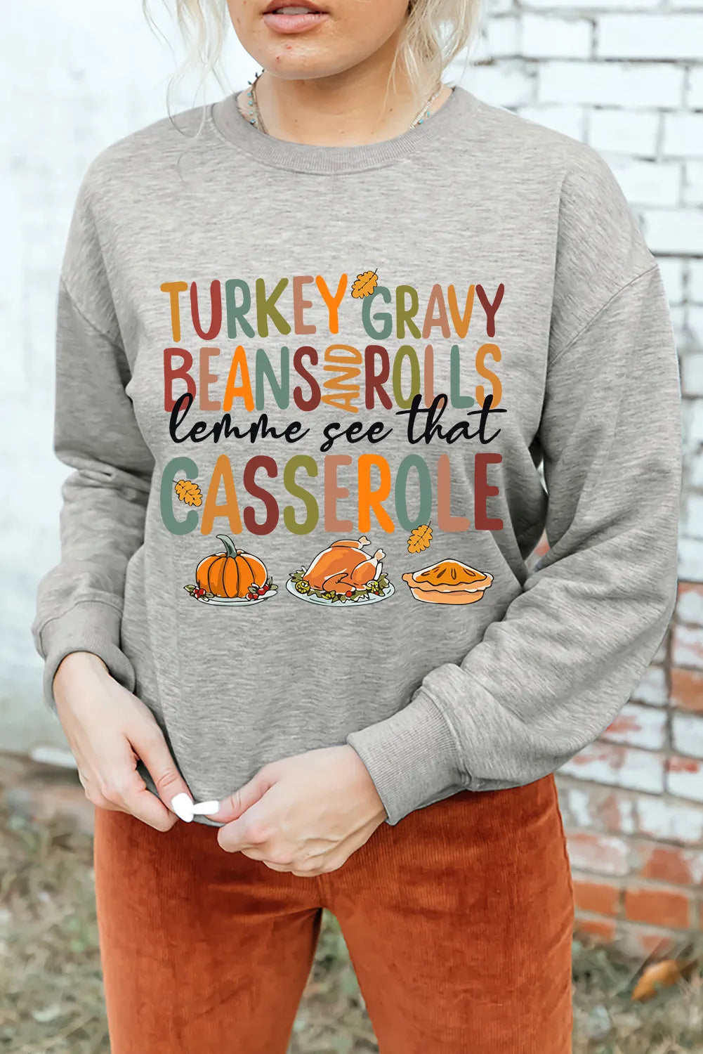 Turkey Gravy Casserole Long Sleeve Women's Graphic Sweatshirt