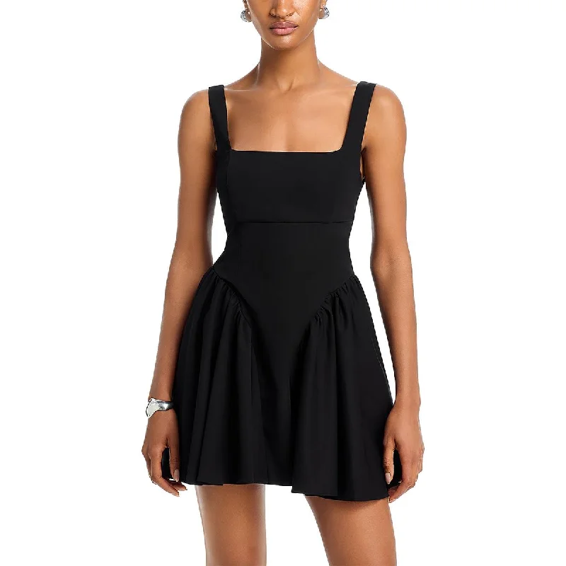 Line & Dot Womens Mini Pleated Fit & Flare Dress