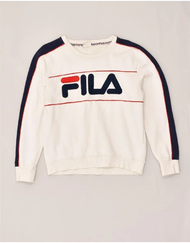 FILA Womens Graphic Sweatshirt Jumper UK 12 Medium  White Cotton