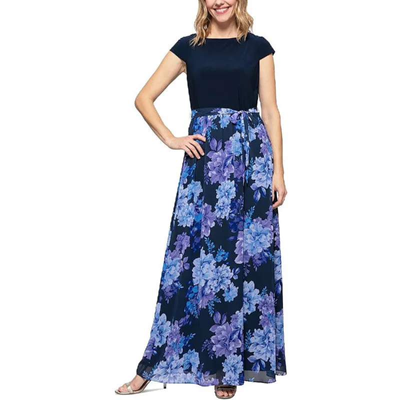 SLNY Womens Mixed Media Floral Maxi Dress